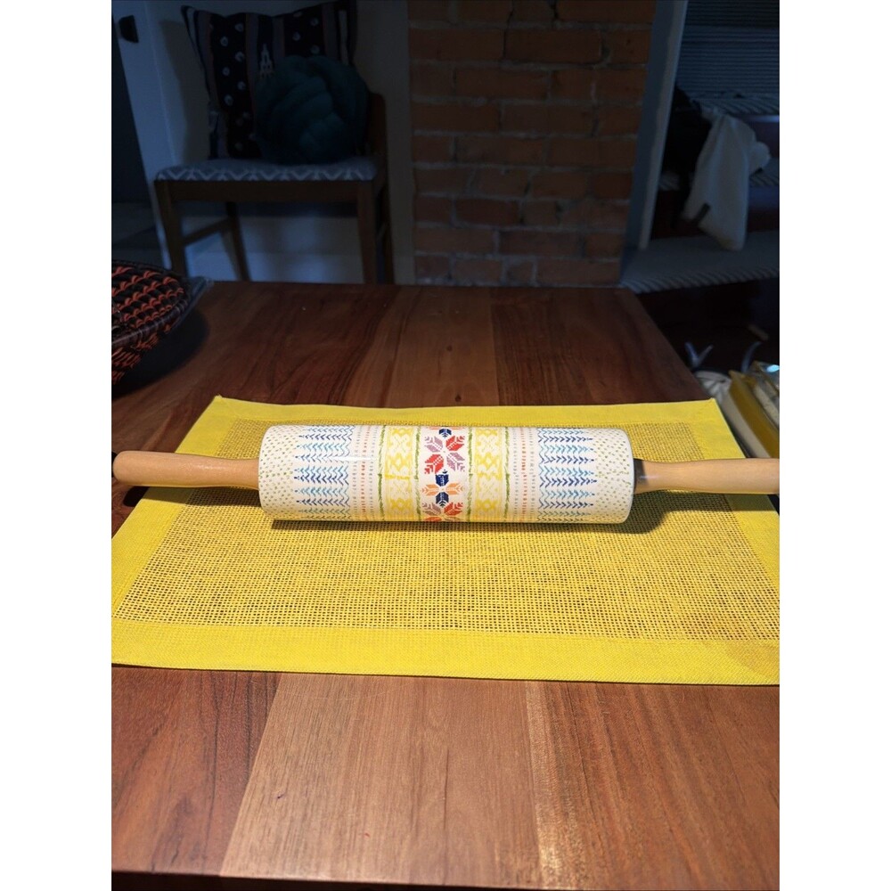 Anthropologie Rolling Pin POLAR GAZE Ceramic Winter Holiday Folk Snowflake